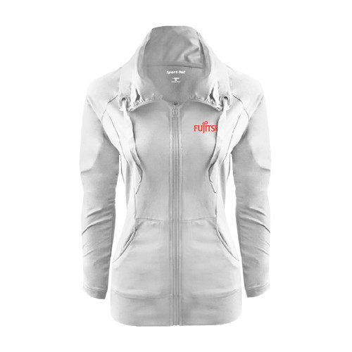 Womens White Sport Wick Stretch Full Zip Jacket-Fujitsu