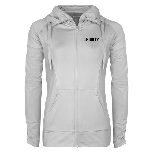 Womens White Sport Wick Stretch Full Zip Jacket-1Finity Wordmark