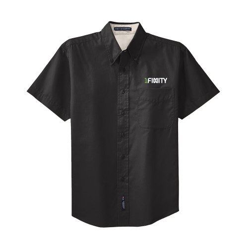Black Twill Button Down Short Sleeve-1Finity Wordmark