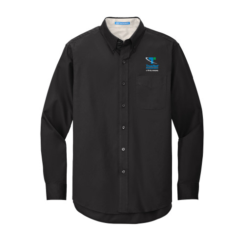 Black Twill Button Down Long Sleeve-TrueNet Communications Stacked