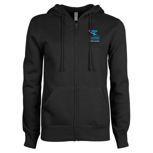 ENZA Womens Black Fleece Full Zip Hoodie-TrueNet Communications Stacked