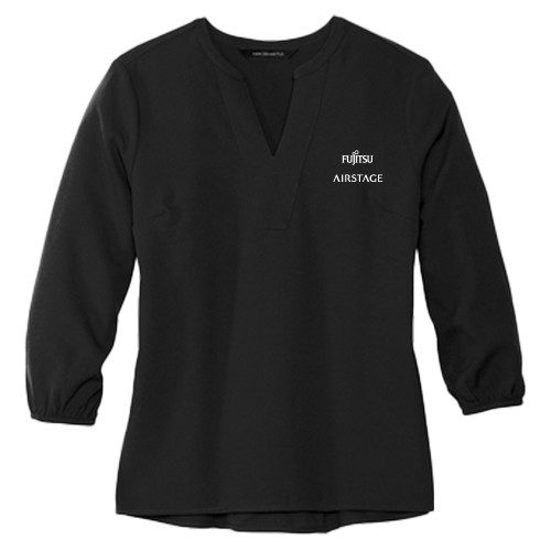 Mercer + Mettle Womens Black 3/4 Sleeve Crepe Blouse-Fujitsu