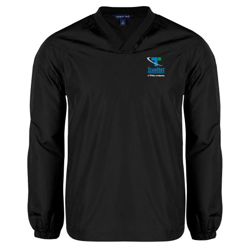 Black V Neck Raglan Windshirt-TrueNet Communications Stacked