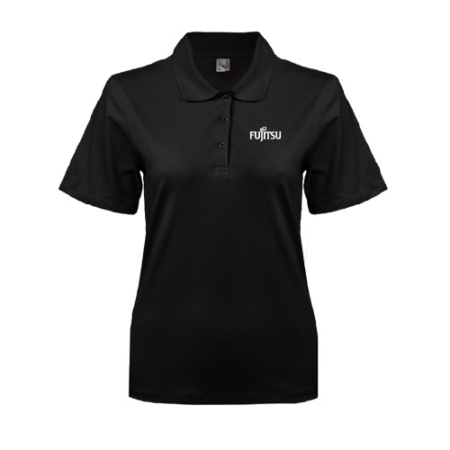 Womens Silk Touch Black Pique Polo-Fujitsu