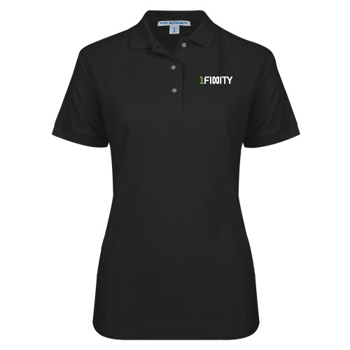 Womens Silk Touch Black Pique Polo-1Finity Wordmark