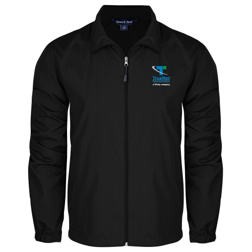 Black Full Zip Wind Jacket-TrueNet Communications Stacked
