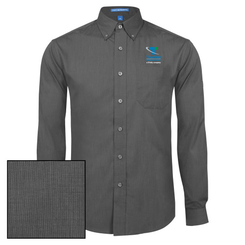 Dark Charcoal Poplin Crosshatch Long Sleeve Button Down-TrueNet Communications Stacked