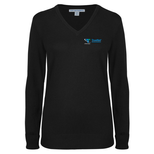 Womens Black VNeck Sweater-TrueNet Communications Flat