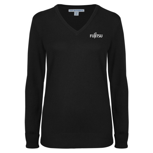 Womens Black VNeck Sweater-Fujitsu