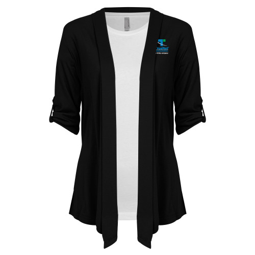 Womens Black Drape Front Cardigan Sweater-TrueNet Communications Stacked