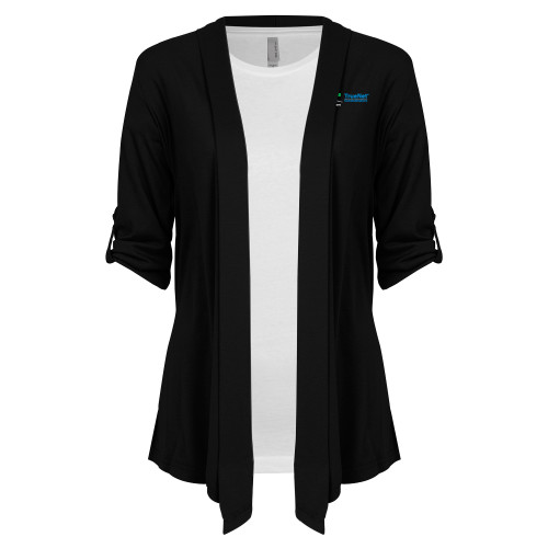 Womens Black Drape Front Cardigan Sweater-TrueNet Communications Flat
