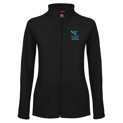 Womens Black Fleece Full Zip Jacket-TrueNet Communications Stacked