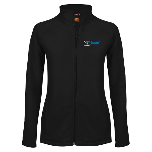 Womens Black Fleece Full Zip Jacket-TrueNet Communications Flat