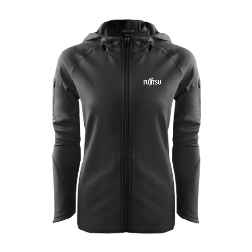 Womens Black Tech Fleece Full Zip Hooded Jacket-Fujitsu