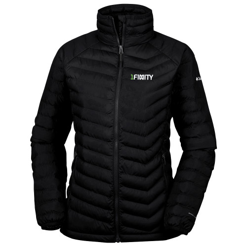Columbia Womens Black Powder Lite Jacket-1Finity Wordmark