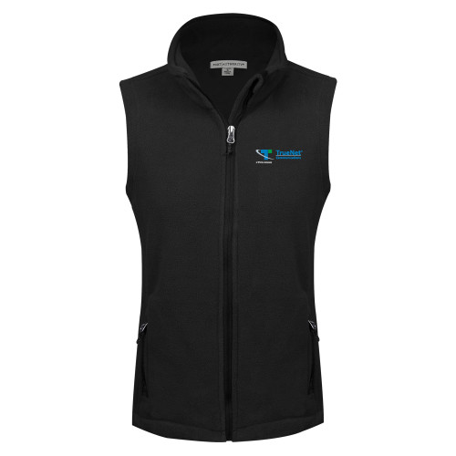 Womens Black Fleece Full Zip Vest-TrueNet Communications Flat