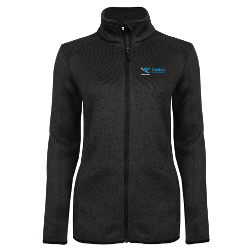 Womens Black Heather Fleece Jacket-TrueNet Communications Flat