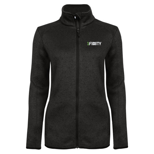 Womens Black Heather Fleece Jacket-1Finity Wordmark