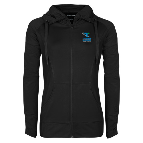 Womens Black Sport Wick Stretch Full Zip Jacket-TrueNet Communications Stacked