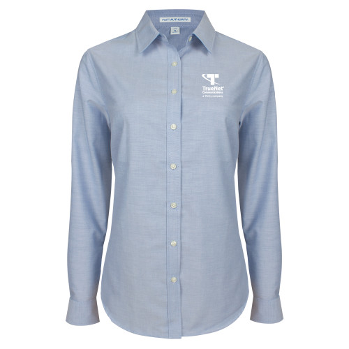 Womens Light Blue Oxford Button Down-TrueNet Communications Stacked
