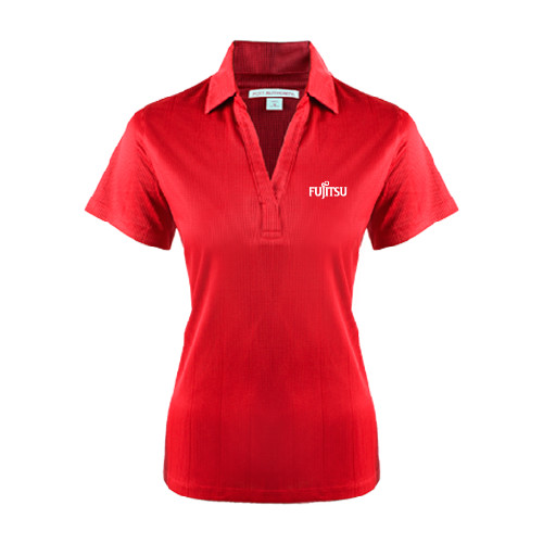 Womens Red Performance Fine Jacquard Polo-Fujitsu