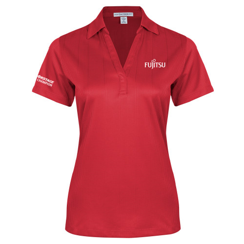 Womens Red Performance Fine Jacquard Polo-Fujitsu