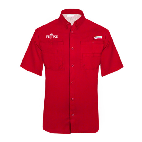 Columbia Red Tamiami Performance Short Sleeve Shirt-Fujitsu