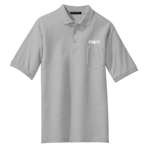 Grey Silk Touch Polo w/ Pocket-1Finity Wordmark