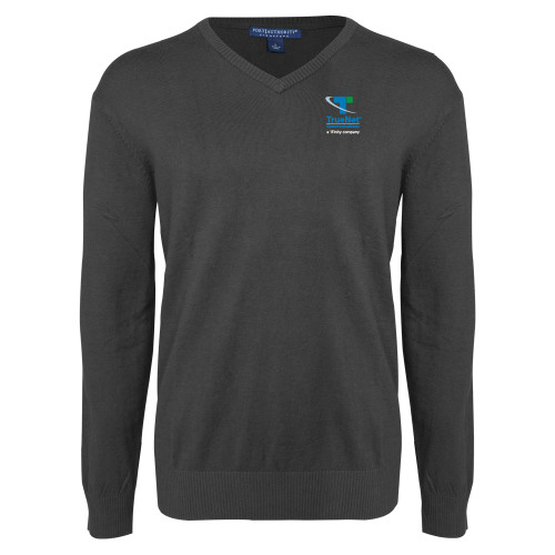 Charcoal Heather VNeck Sweater-TrueNet Communications Stacked