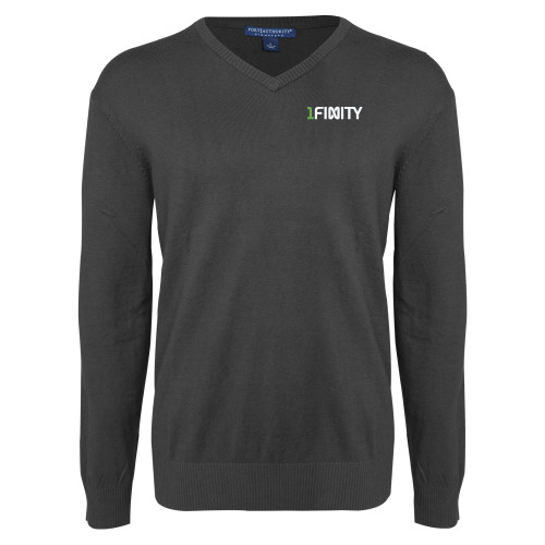Charcoal Heather VNeck Sweater-1Finity Wordmark