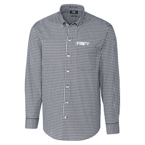 Cutter & Buck Charcoal Gingham Long Sleeve Button Down-1Finity Wordmark