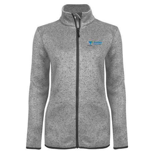 Womens Grey Heather Fleece Jacket-TrueNet Communications Flat