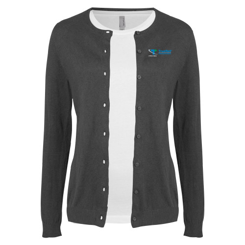 Womens Charcoal Cardigan Sweater-TrueNet Communications Flat