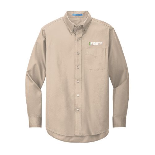 Khaki Twill Button Down Long Sleeve-1Finity Wordmark