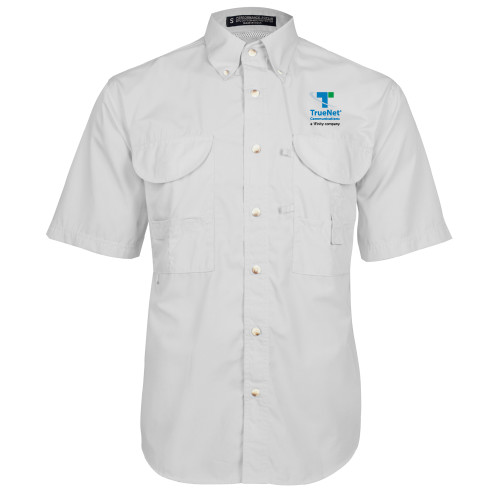 White Fishing Shirt Performance Short Sleeve-TrueNet Communications Stacked