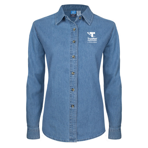 Womens Denim Long Sleeve Shirt-TrueNet Communications Stacked
