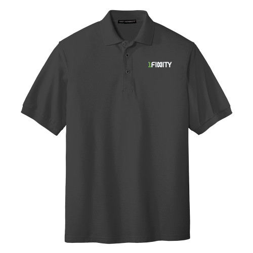 Charcoal Silk Touch Polo-1Finity Wordmark
