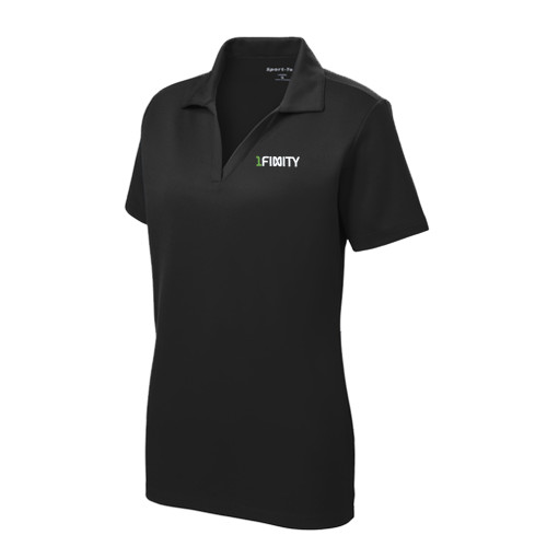 Womens Black Dry Mesh Polo-1Finity Wordmark