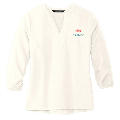 Mercer + Mettle Womens Ivory 3/4 Sleeve Crepe Blouse-Fujitsu