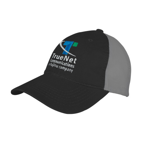 Black/Charcoal Mesh Back Unstructured Low Profile Hat-TrueNet Communications Stacked