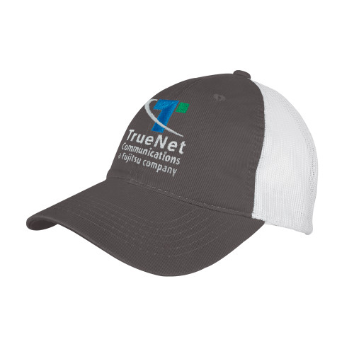 Charcoal/White Mesh Back Unstructured Low Profile Hat-TrueNet Communications Stacked