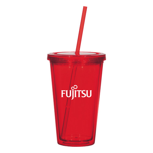 Madison Double Wall Red Tumbler w/Straw 16oz-Fujitsu