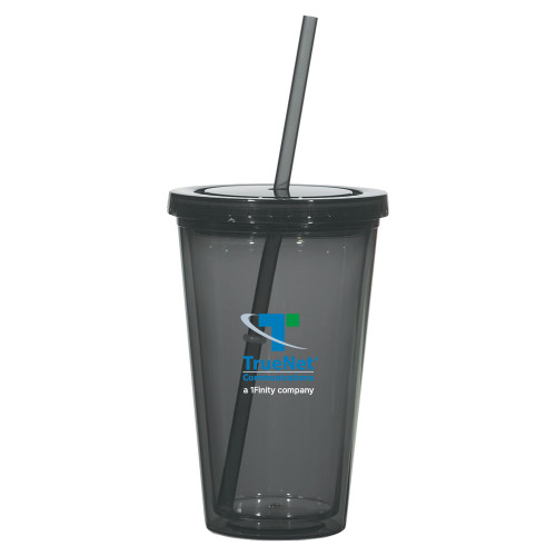 Madison Double Wall Charcoal Tumbler w/Straw 16oz-TrueNet Communications Stacked