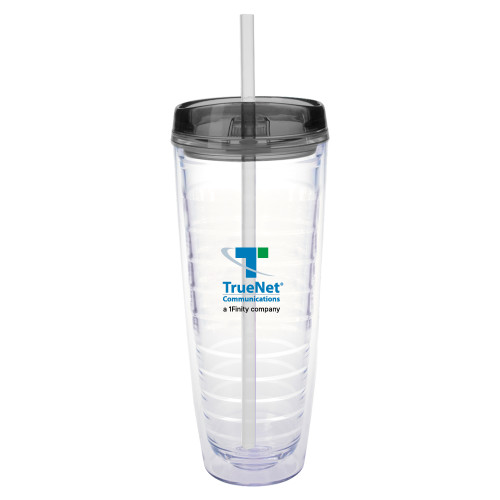 Tritan Double Wall Tumbler w/Charcoal Top 26oz-TrueNet Communications Stacked
