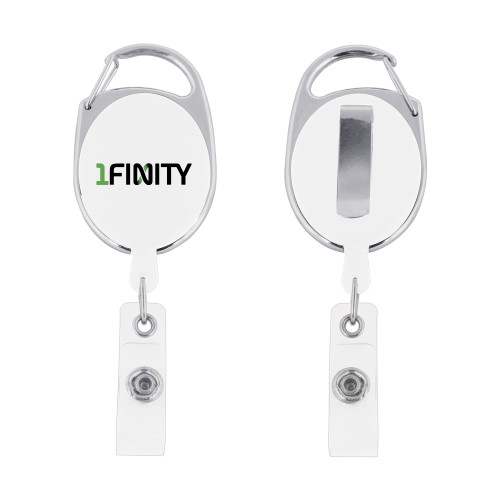 White Oval Retractable Badge Holder w/Clip-1Finity Wordmark