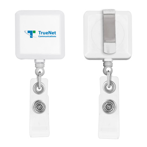 White Square Retractable Badge Holder-TrueNet Communications Flat