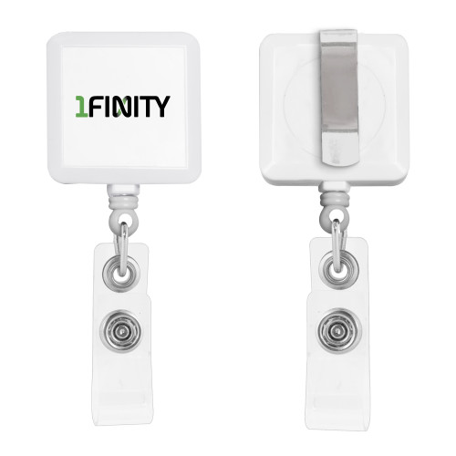White Square Retractable Badge Holder-1Finity Wordmark