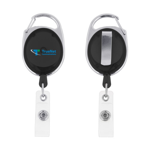 Black Oval Retractable Badge Holder w/Clip-TrueNet Communications Flat
