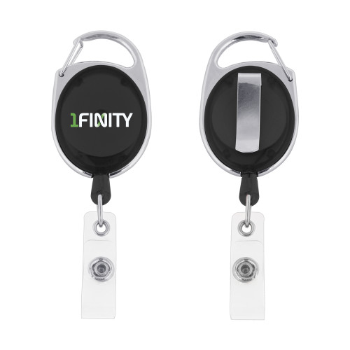 Black Oval Retractable Badge Holder w/Clip-1Finity Wordmark