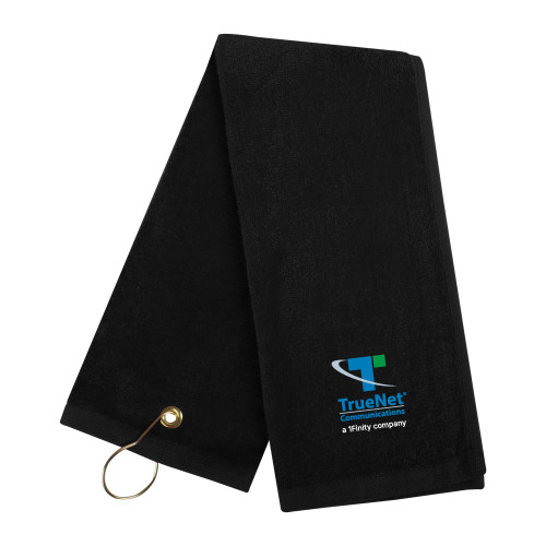 Black Golf Towel-TrueNet Communications Stacked